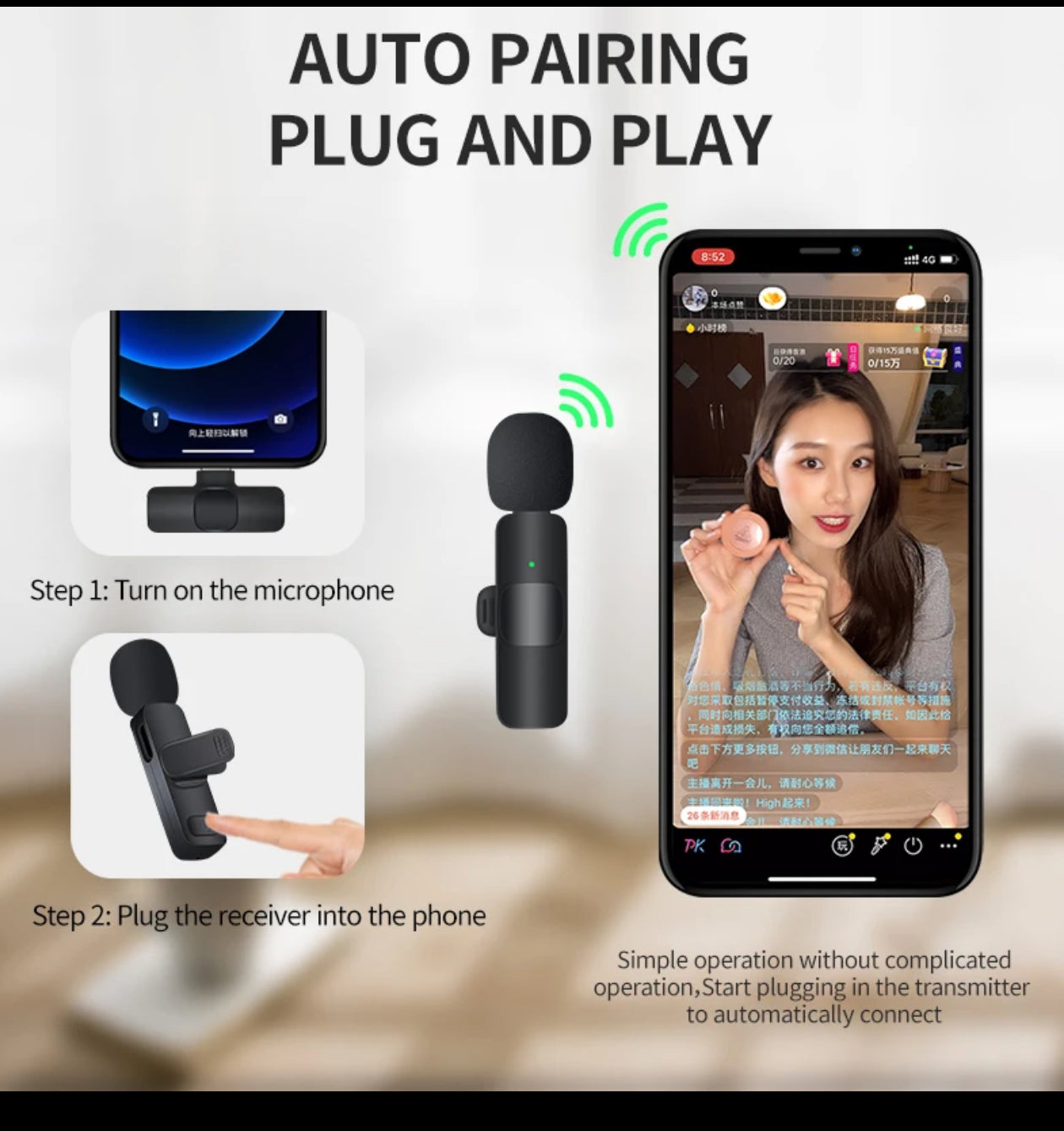 Wireless noise reduction microphone audio wireless recording TikTok,vlog