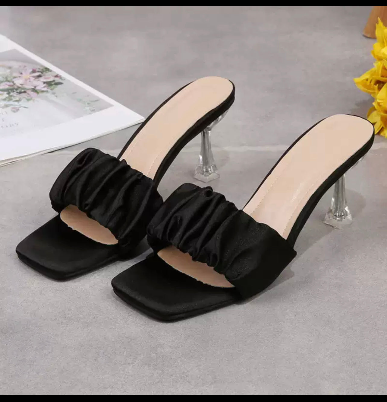 New fashion unique style women’s slippers square open toe slide high heel slippers