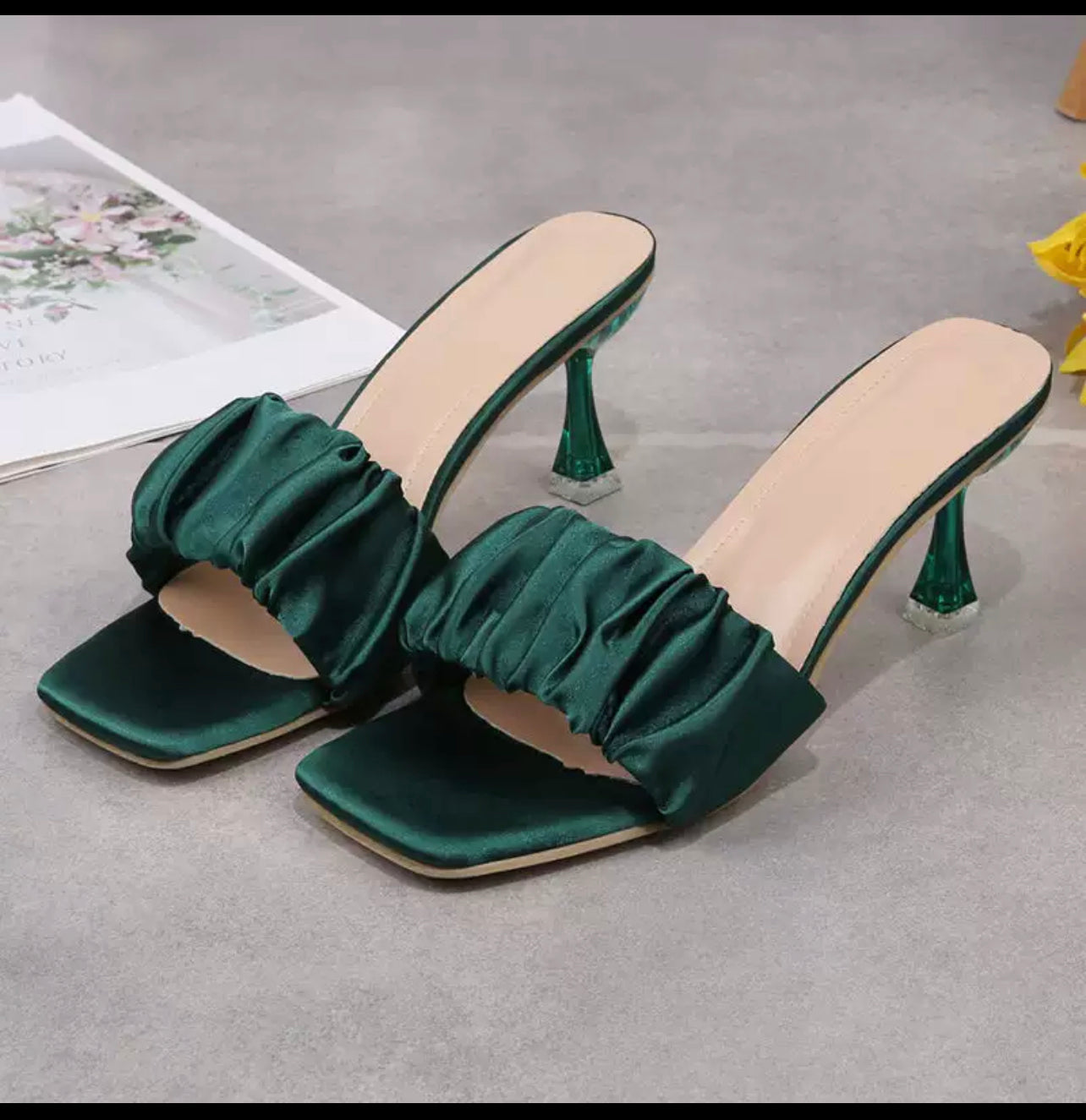 New fashion unique style women’s slippers square open toe slide high heel slippers