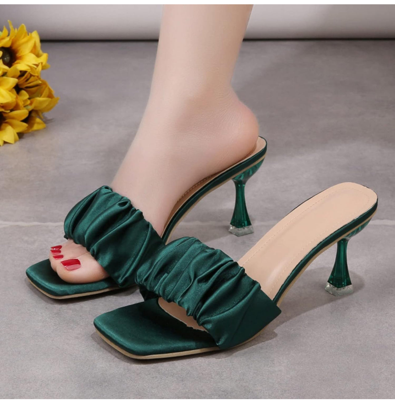 New fashion unique style women’s slippers square open toe slide high heel slippers