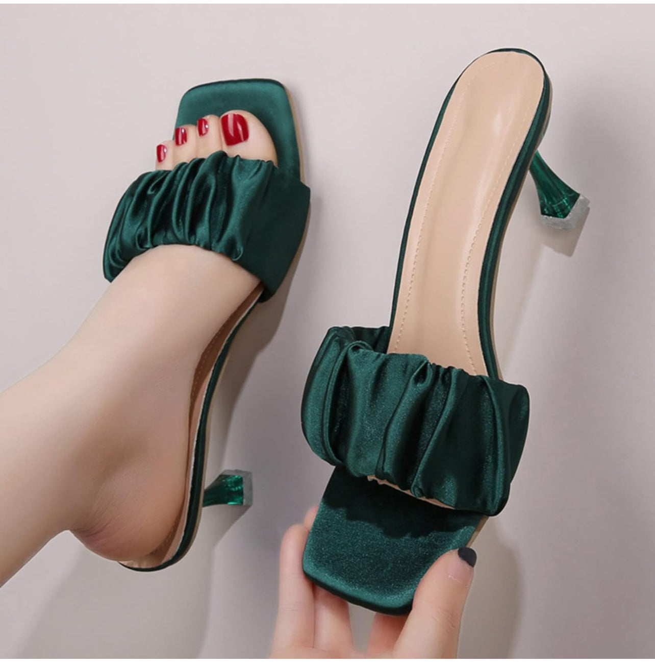 New fashion unique style women’s slippers square open toe slide high heel slippers