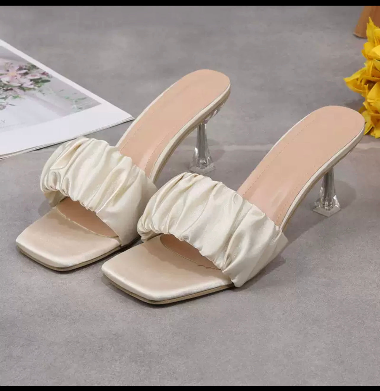 New fashion unique style women’s slippers square open toe slide high heel slippers